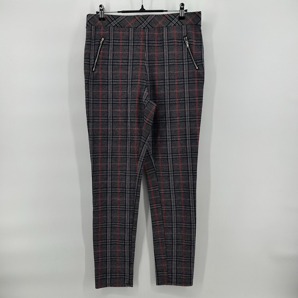 Joe B Womens XL Plaid‎ Stretch Pants Red Black Ankle Career Preppy Minimalist